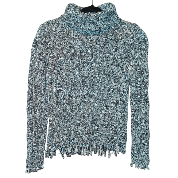 Boho Fringe Cowl Turtleneck 100% Cotton Short Sweater - Picture 4 of 10